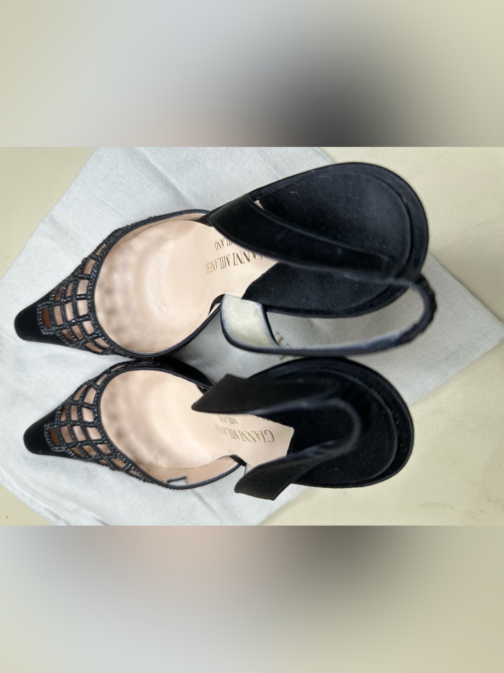 Gianvito Rossi Black Suede Open-Weave Pointed Mules